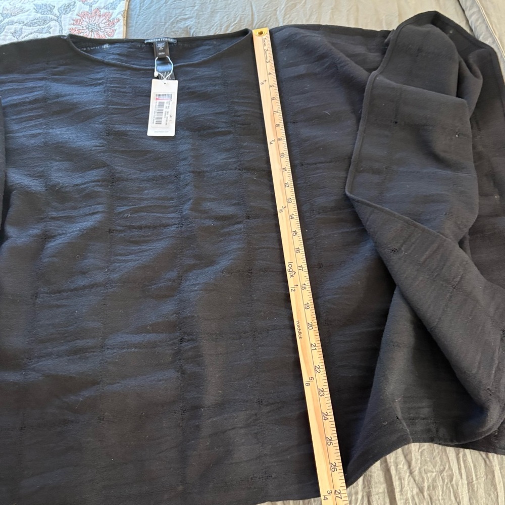 Eileen Fisher Wool Gauze Grid Poncho Black. One Size. - Picture 10 of 12